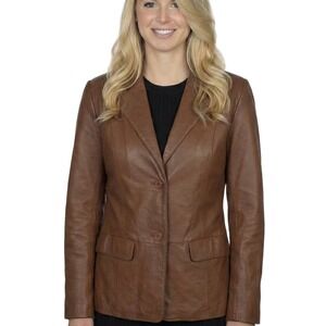 Chadwicks‎ Leather Blazer Jacket Womens Size 6 Brown Two Button Lined Tailored